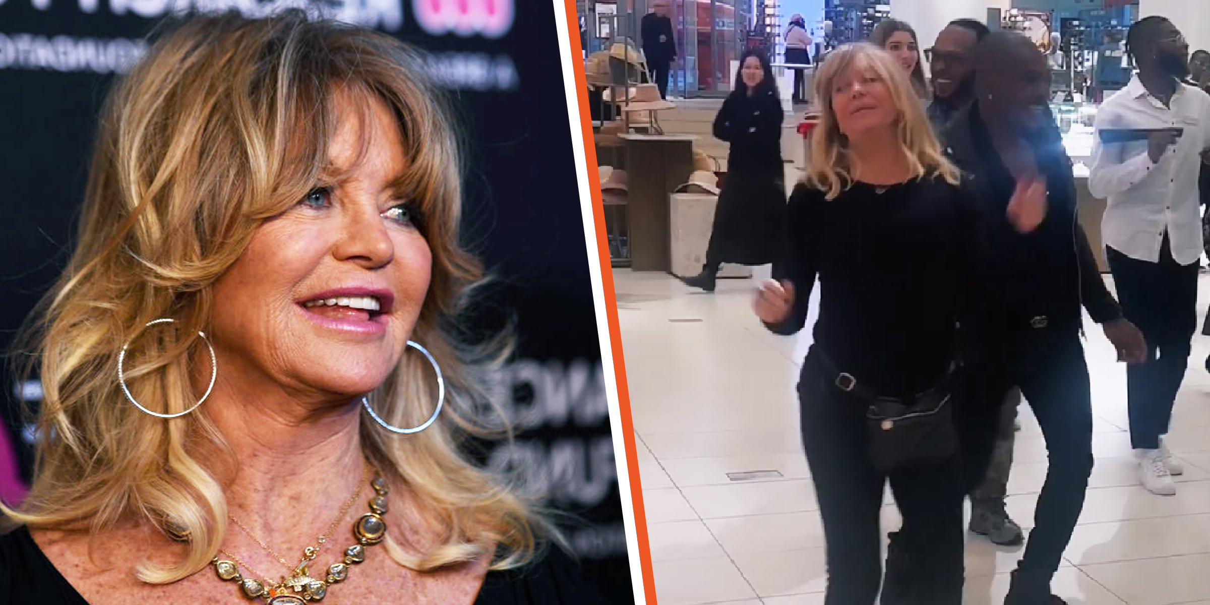 Goldie Hawn | Goldie Hawn dancing with shoppers. | Source: Getty Images | instagram.com/goldiehawn