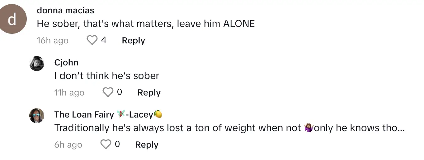 A screenshot of comments from TikTok users expressing their opinions and worries about Perry's appearance and physical condition. | Source: tiktok.com/@pagesix
