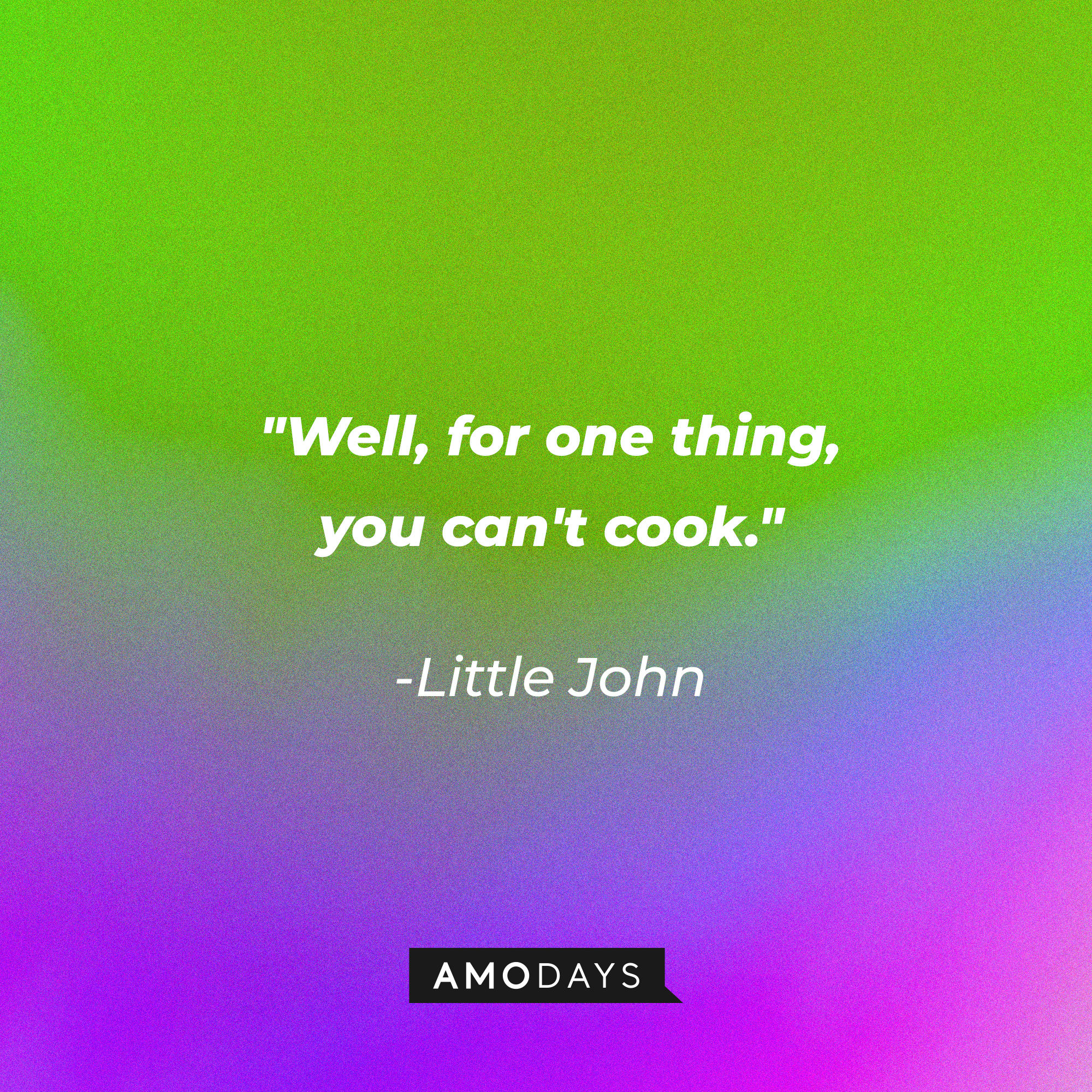 Little John's quote: "Well, for one thing, you can't cook." | Source: Amodays