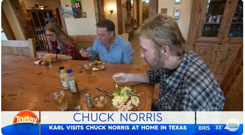 Chuck Norris and his family at the actor's Texas ranch, from a video dated July 10, 2018 | Source: Youtube/@TodayShowAU