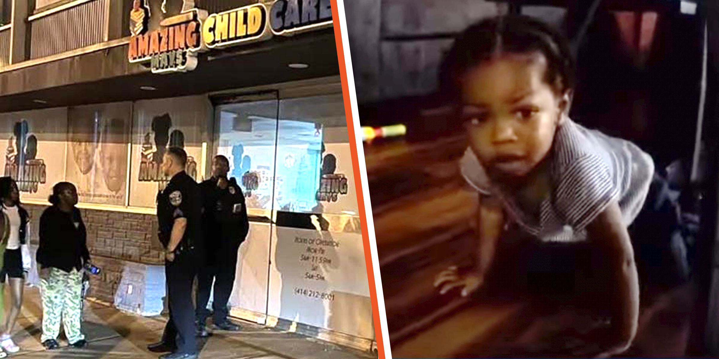 A police presence outside Amazing Mays Child Daycare (L) 1-year-old Kay'vontae (R). │Source: facebook.com/fox6news youtube.com/@fox6milwaukee