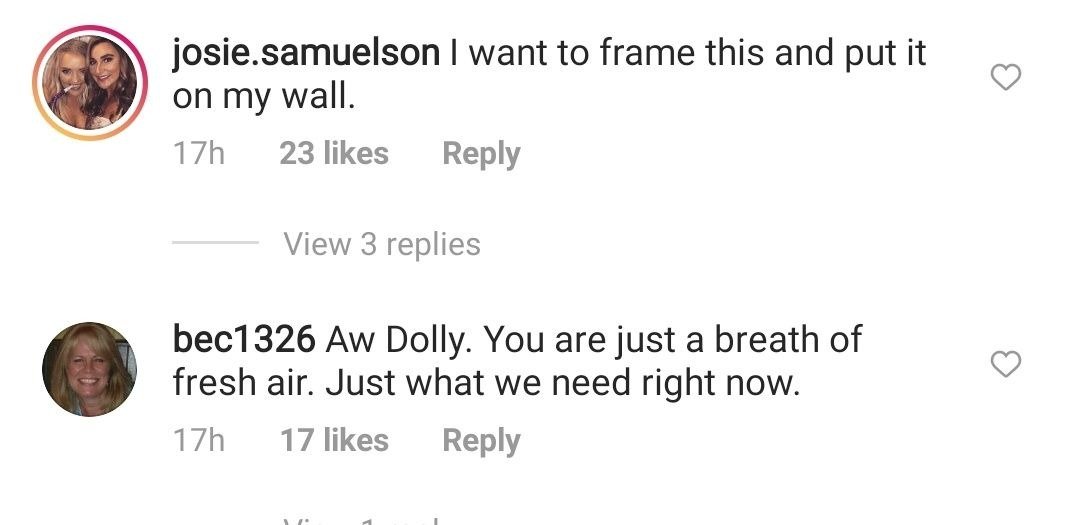 Screenshot of comments from Dolly Parton's Instagram post. | Photo: Instagram/Dolly Parton