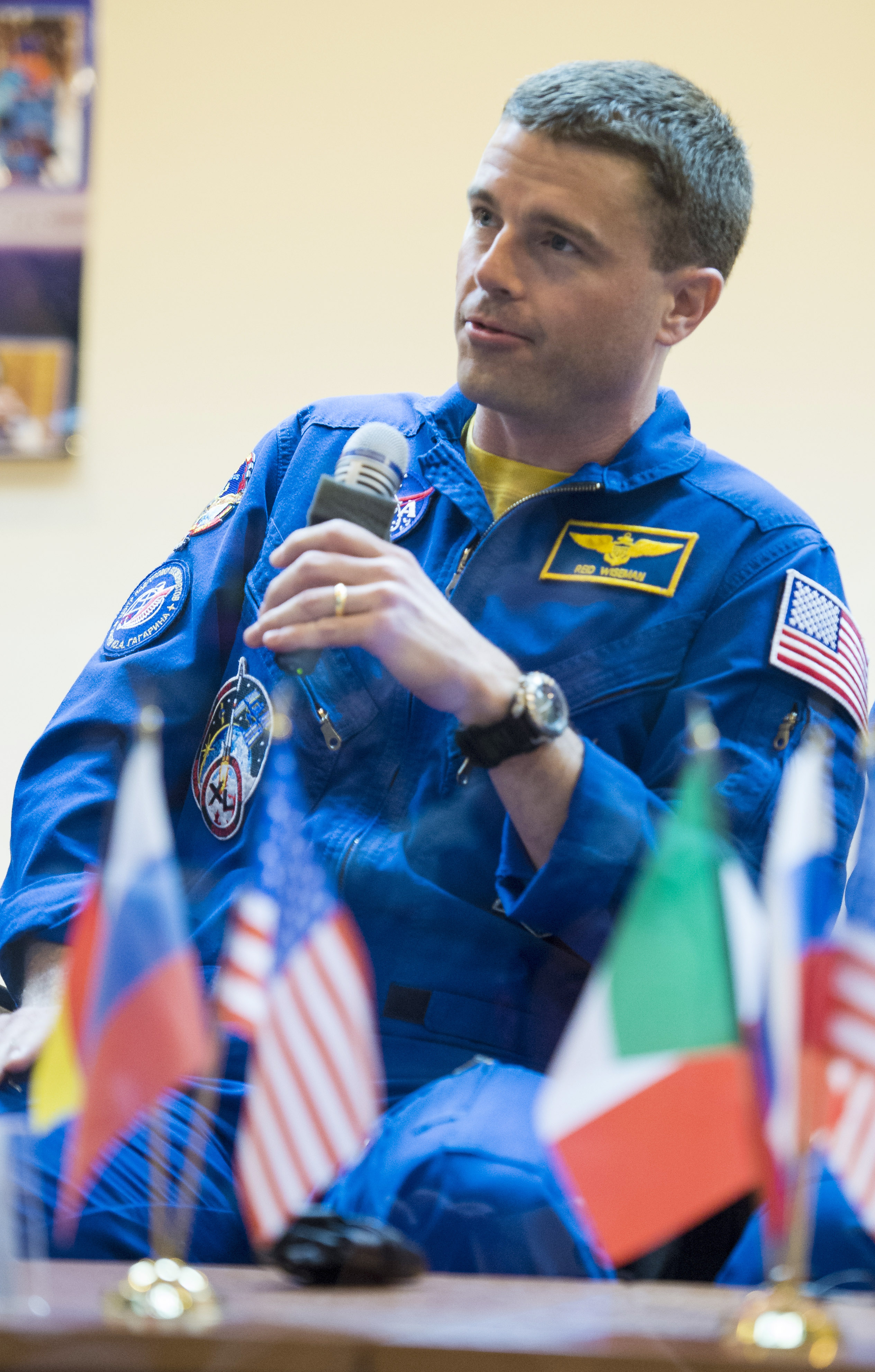 Expedition 40 Flight Engineer Reid Wiseman of NASA answers a question during a press conference at the Cosmonaut Hotel May 27, 2014 in Baikonur, Kazakhstan. | Source: Getty Images