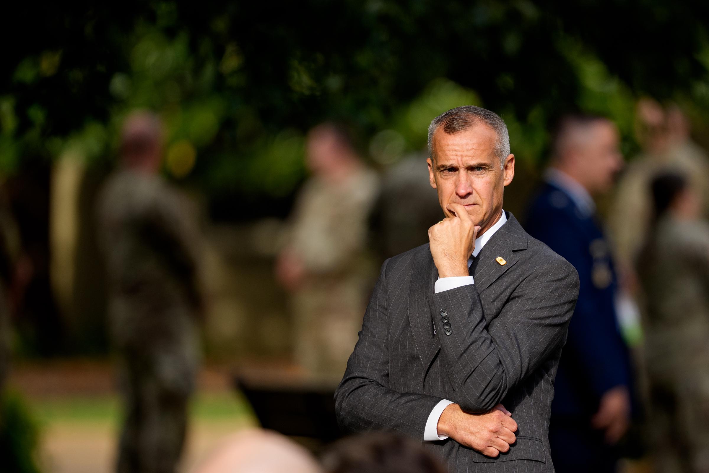 Corey Lewandowski arrives for an observance at the Pentagon in Arlington, Virginia on September 11, 2025. | Source: Getty Images