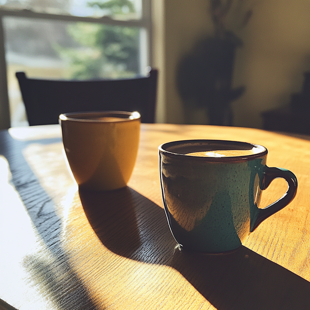 Cups of coffee on a table | Source: Midjourney