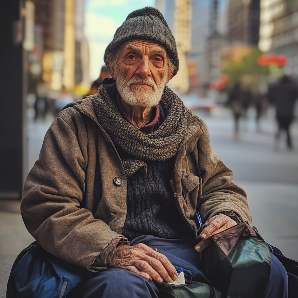 A homeless elderly man | Source: Midjourney