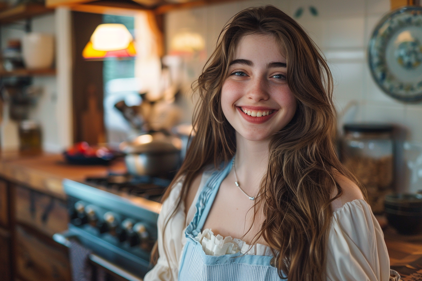 A woman smiling in a kitchen | Source: Midjourney