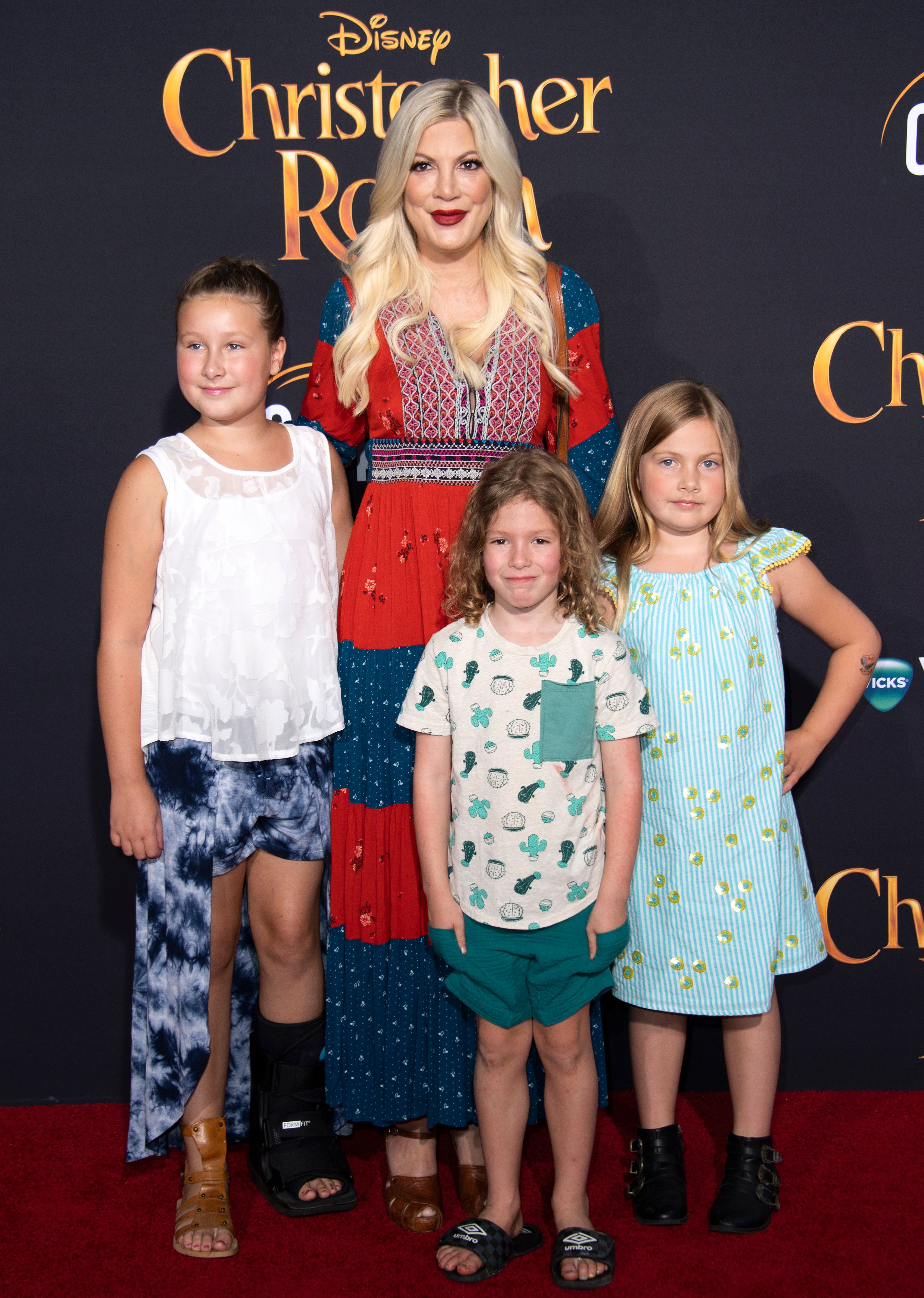 Tori Spelling and children attend the World Premiere of Disney's "Christopher Robin" on July 30, 2018, in Burbank, California | Source: Getty Images