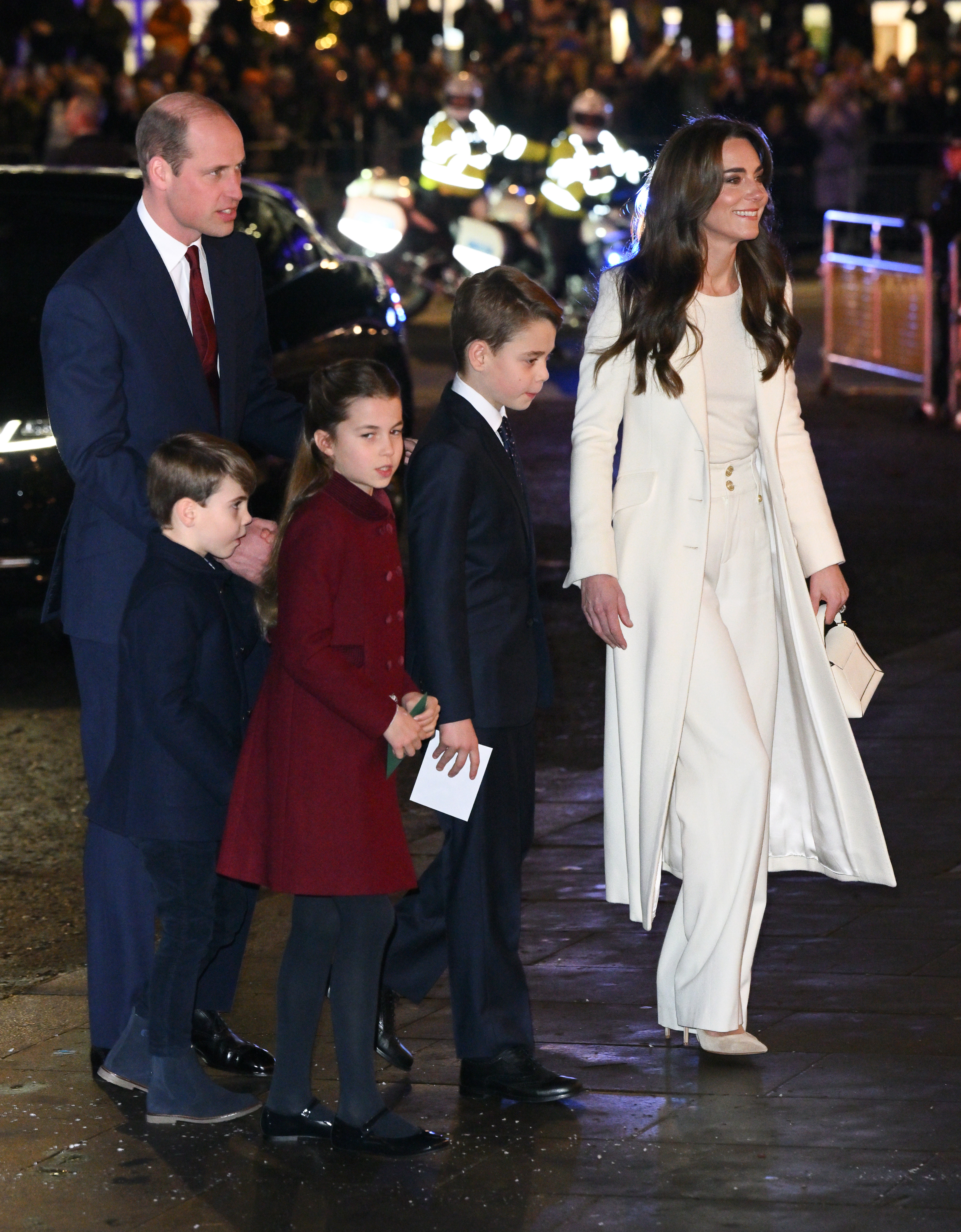 Prince William, Prince of Wales, Prince Louis of Wales, Princess Charlotte of Wales, Prince George of Wales and Catherine, Princess of Wales attend The "Together At Christmas" Carol Service at Westminster Abbey on December 08, 2023, in London, England | Source: Getty Images