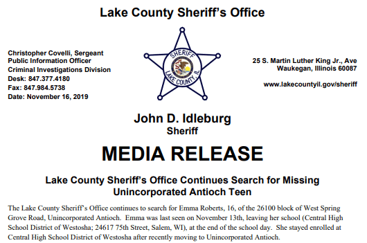 Update regarding Emma Roberts case | Photo: Lake County Sheriff's Office