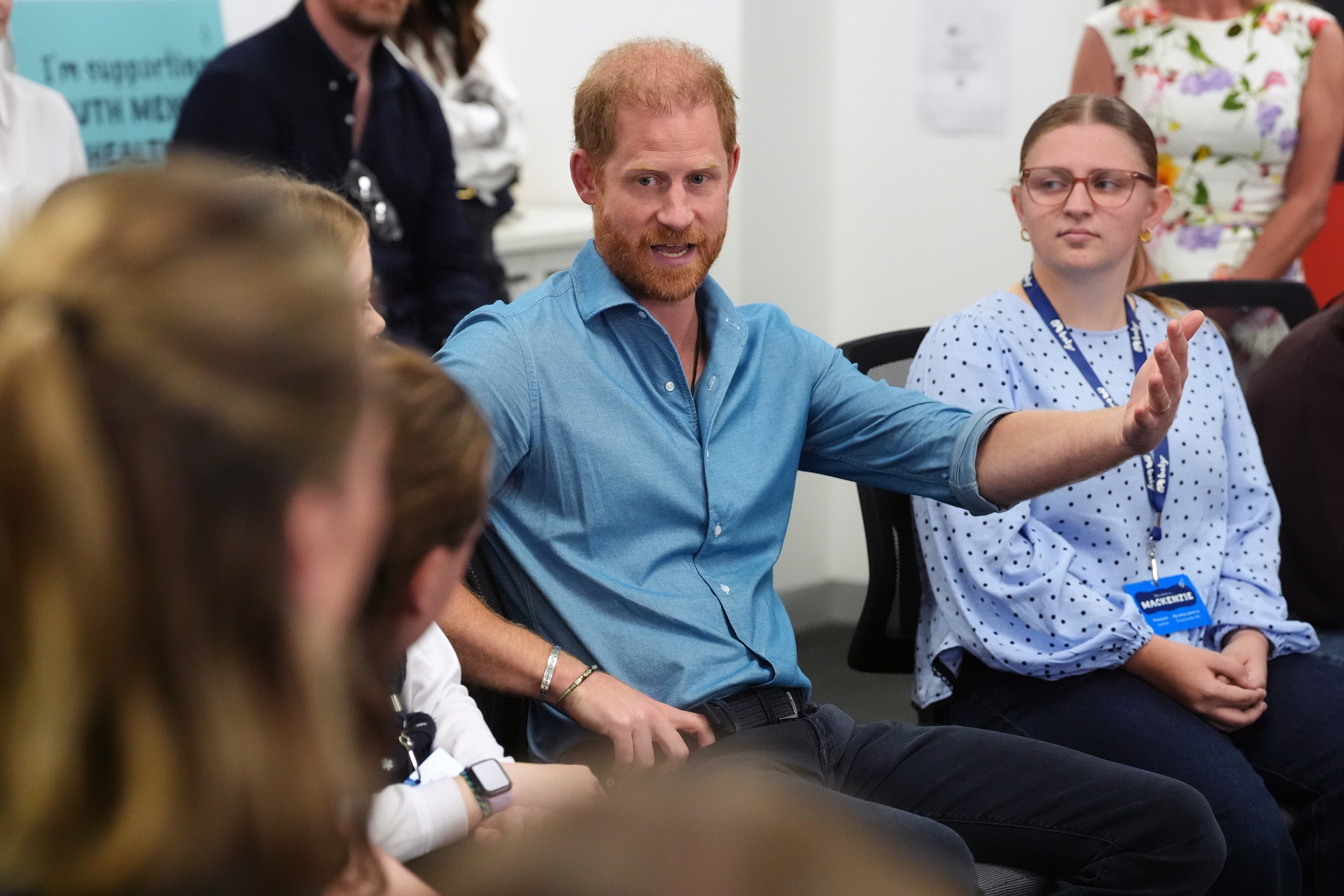 Prince Harry, Duke of Sussex takes part in a group discussion with young advocates on a visit to Batyr, a mental health engagement programme, at Swinburne University of Technology in Hawthorn on day three of the royal trip with Meghan, Duchess of Sussex, on 16 April 2026 in Melbourne, Australia. | Source: Getty Images