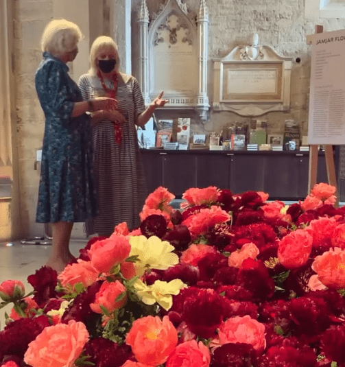 Camilla, Duchess of Cornwall viewing the display at the Garden Museum. | Photo: Instagram/clarencehouse