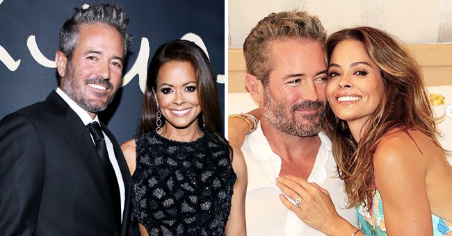 Scott Rigsby and Brooke Burke on November 11, 2019 in Beverly Hills, California (left) and the couple snuggled up with Burke's engagement ring in display (right). | Photo: Getty Images and Instagram/@brookeburke