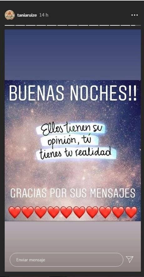 Mensaje de Tania Ruiz para desmentir los rumores de ruptura entre ella y Enrique Peña Nieto. | Foto: Historias de Instagram/taniaruize Mensaje de Tania Ruiz para desmentir los rumores de ruptura entre ella y Enrique Peña Nieto. | Foto: Historias de Instagram/taniaruize