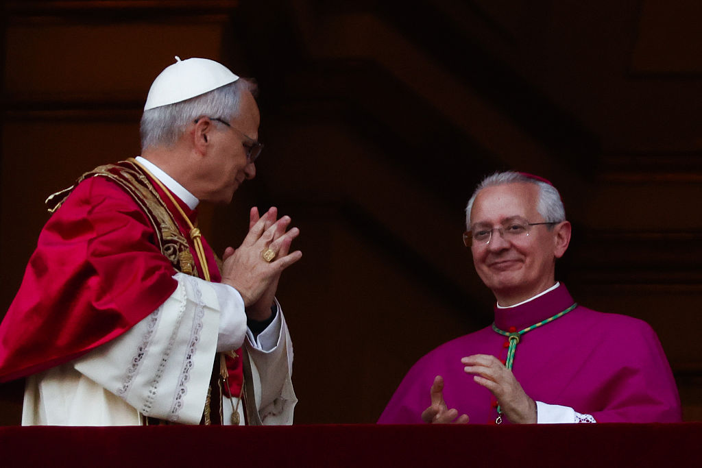 Cardinal Robert Prevost, newly elected as Pope Leo XIV is seen on the Saint Peter's Basilica balcony, at Saint Peter's Square in Vatican on May 8, 2025