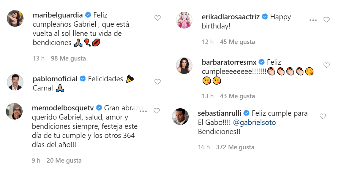 Comentarios de felicitaciones a Gabriel Soto. |Foto: Instagram/irinabaeva || Instagram/gabrielsoto