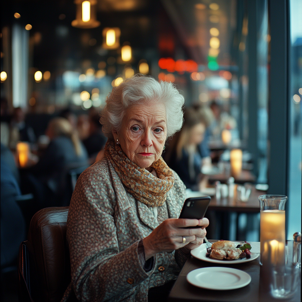 A woman looking at her phone | Source: Midjourney