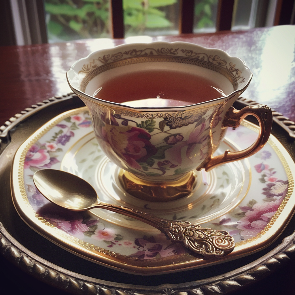 A fancy teacup with a gold spoon | Source: Midjourney
