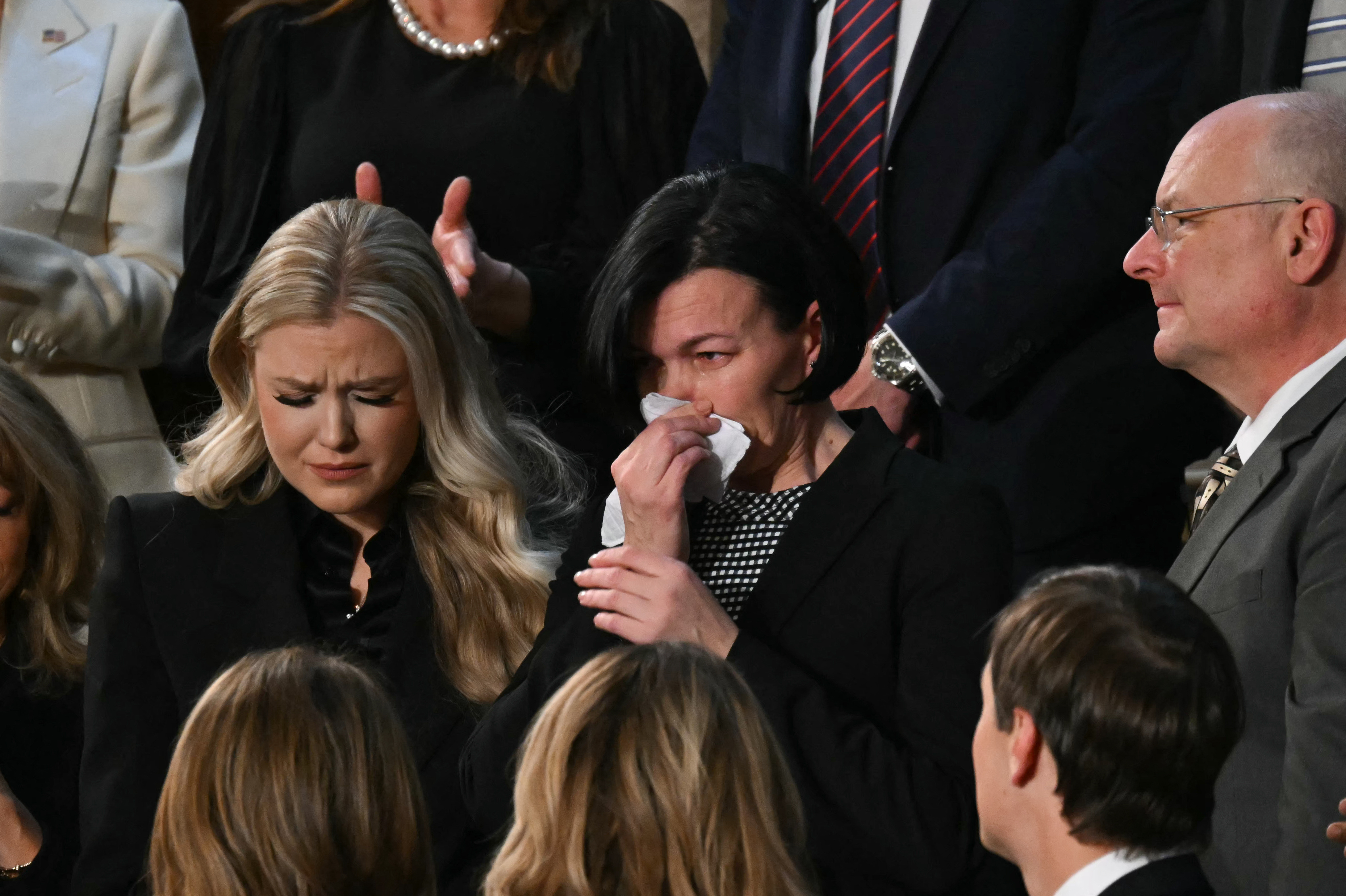 Erika Kirk and Anna Zarutska look on as Zarutska is recognized by US President Donald Trump during the State of the Union address in the House Chamber of the US Capitol on February 24, 2026, in Washington, DC | Source: Getty Images