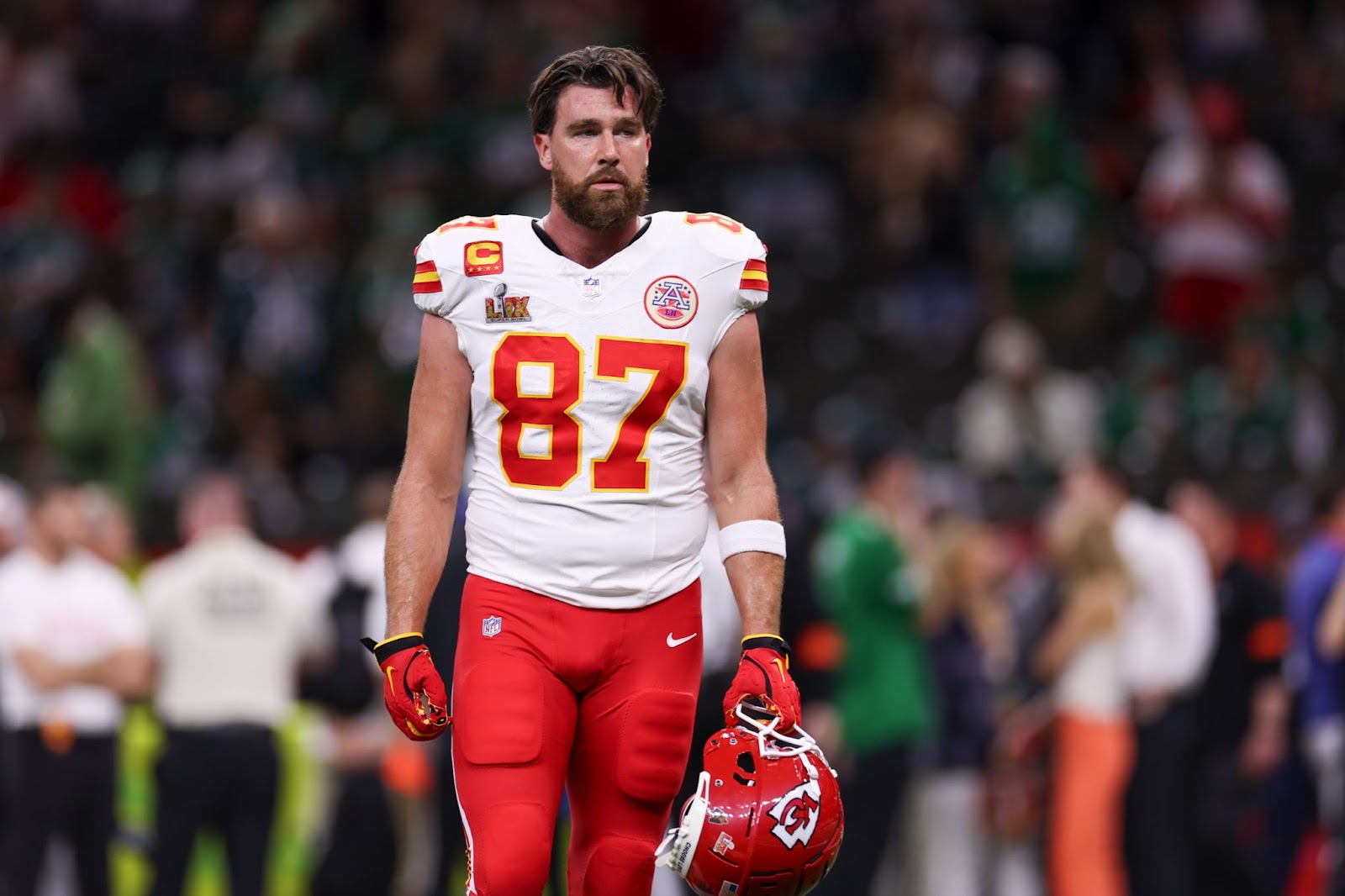 Travis Kelce warms up before Super Bowl LIX on February 9, 2025, in New Orleans, Louisiana | Source: Getty Images