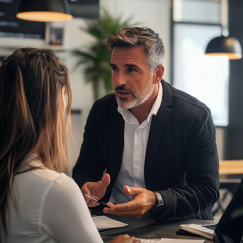 Boss having a meeting with his employee | Source: Midjourney