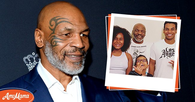 Former professional boxer Mike Tyson pictured at an event. [Left] | Mike Tyson in a photo smiling with his kids. [Right] | Photo: Getty Images
