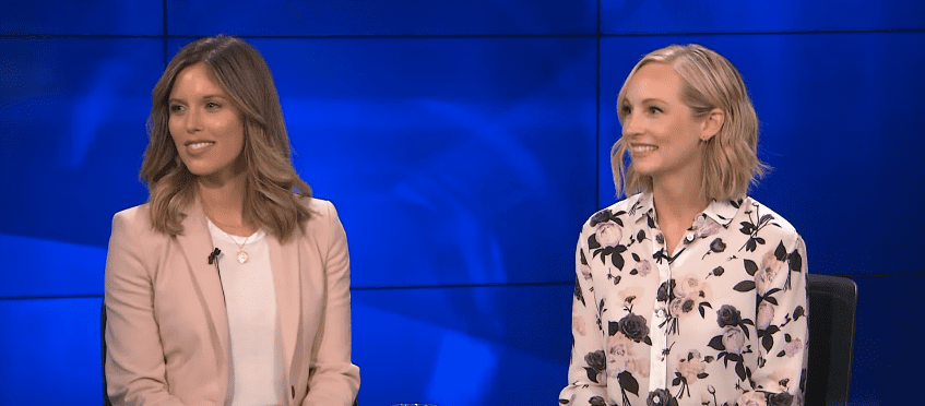 Photo of an interview with actresses Candice King and Kayla Ewell discussing their podcast "Directionally Challenged." | Photo: Youtube / KTLA 5 