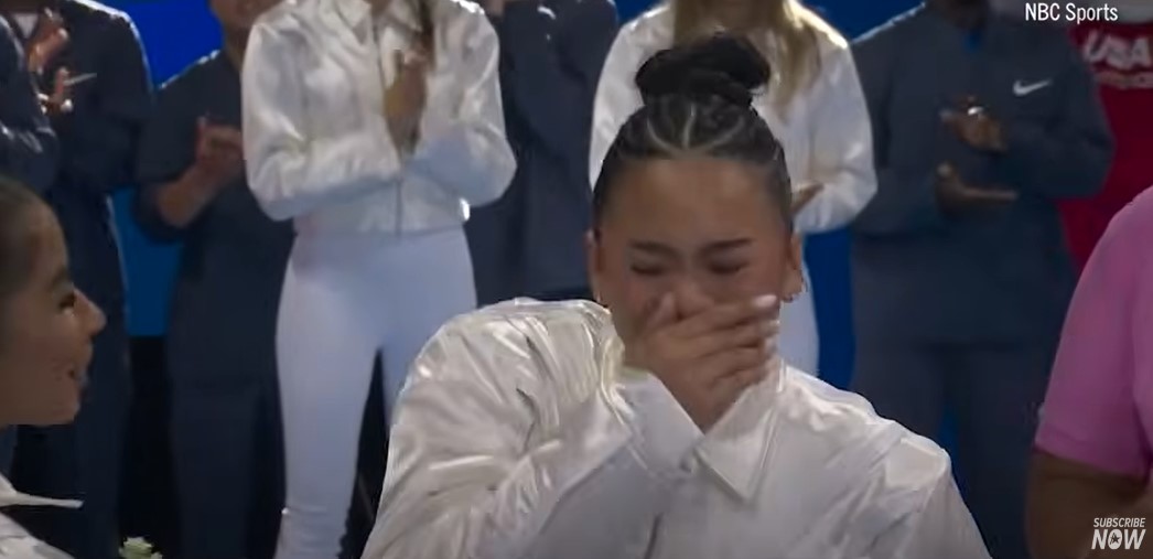 Suni Lee crying after making the US Olympics Team in a video uploaded on July 1, 2024 | Source: YouTube/Access Hollywood