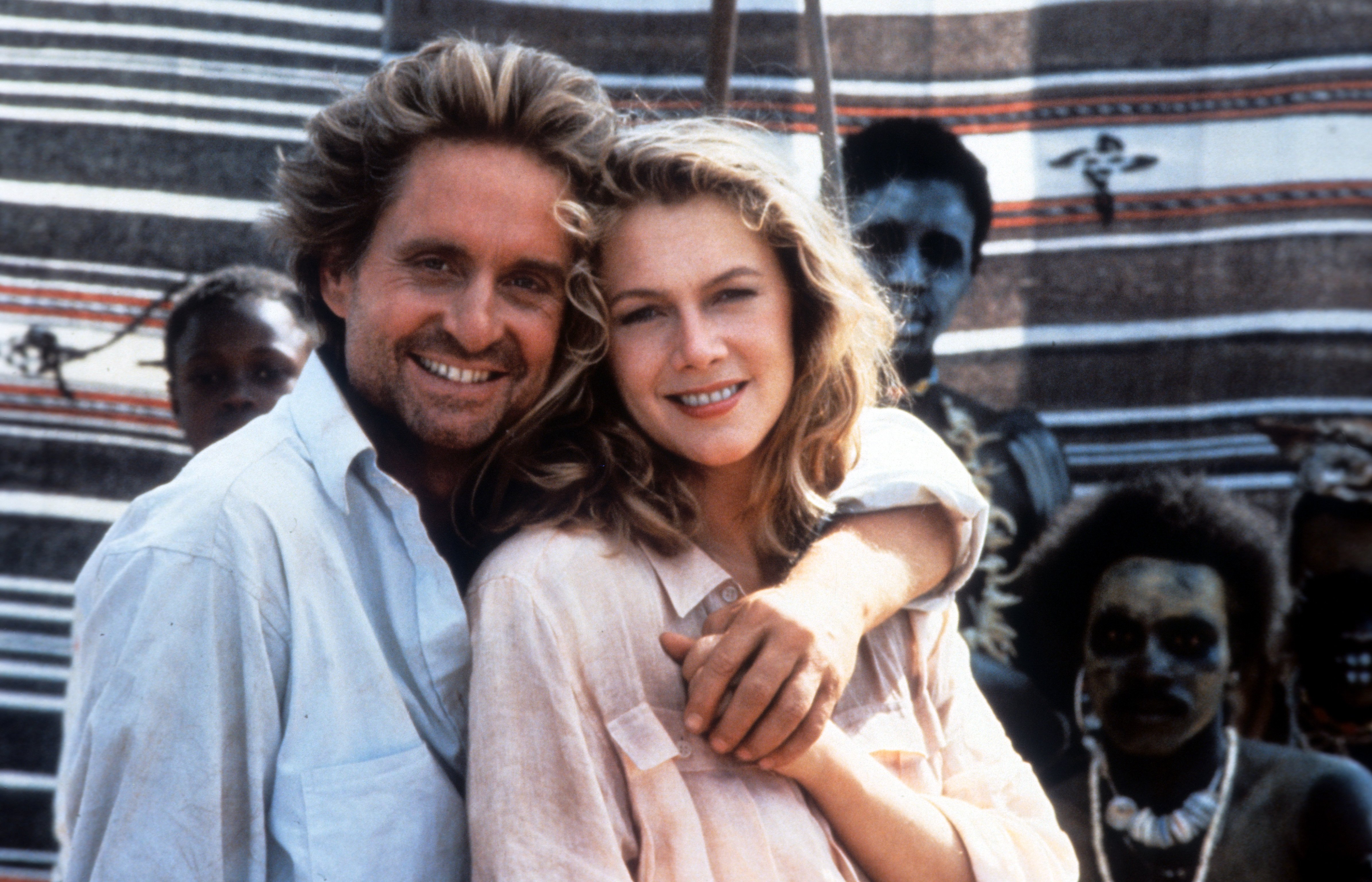 Michael Douglas and Kathleen Turner on set of the film 'The Jewel Of The Nile', 1985 | Source: Getty Images