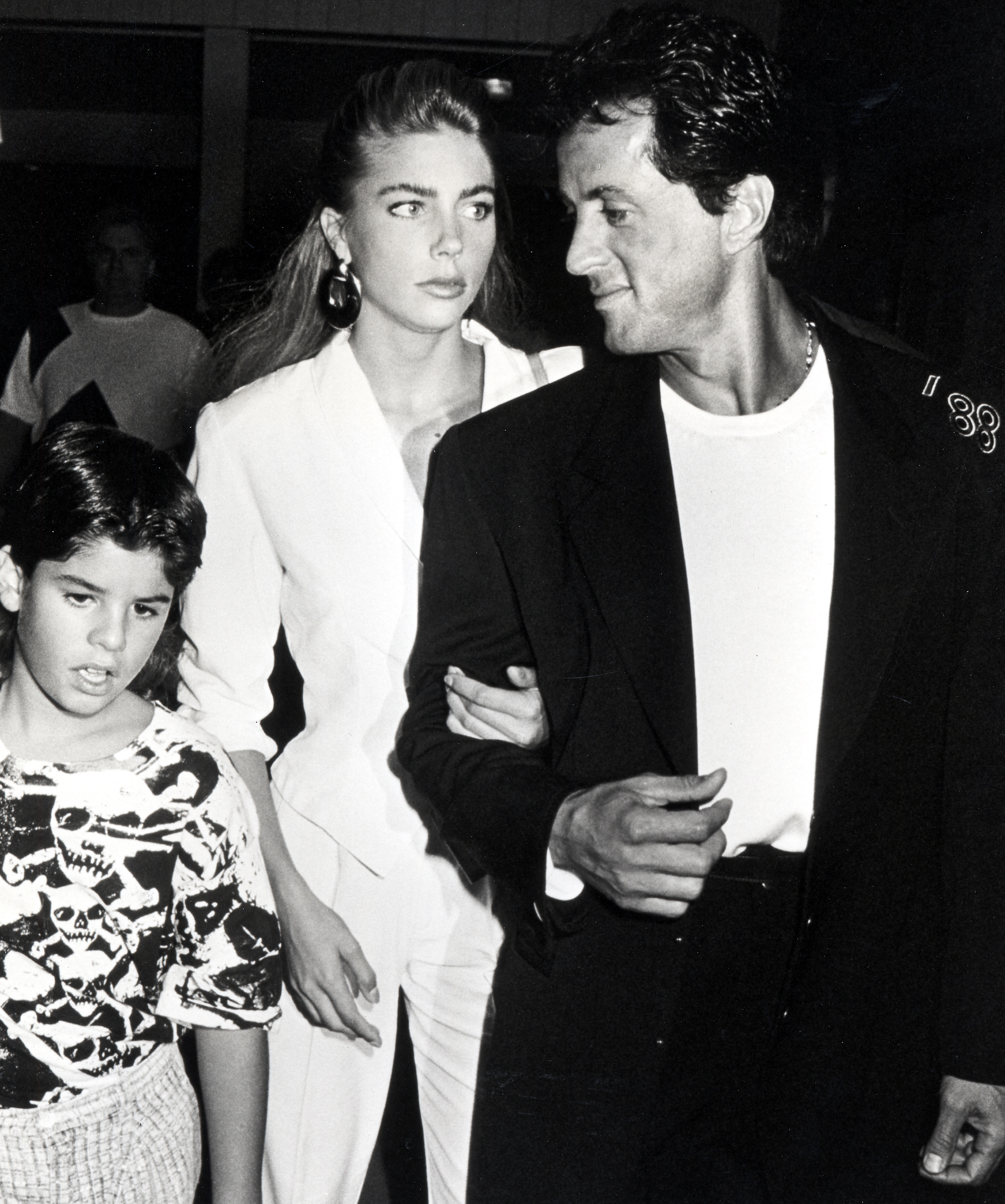 Sage Stallone, Jennifer Flavin, and Sylvester Stallone at the Equestrian Center in Los Angeles on August 26, 1988 | Source: Getty Images
