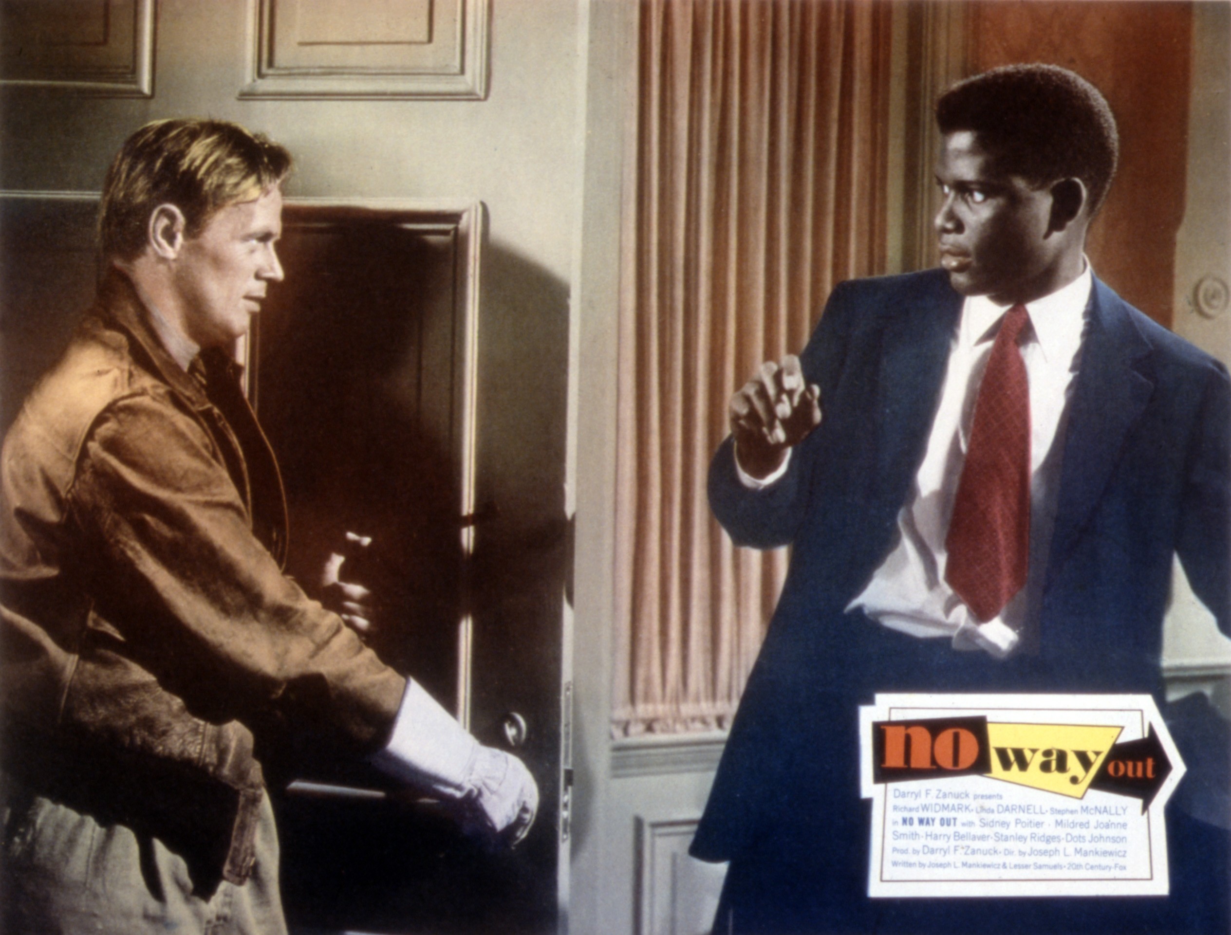 Richard Widmark and Sidney Poitier on the set of "No Way Out," 1950 | Source: Getty Images