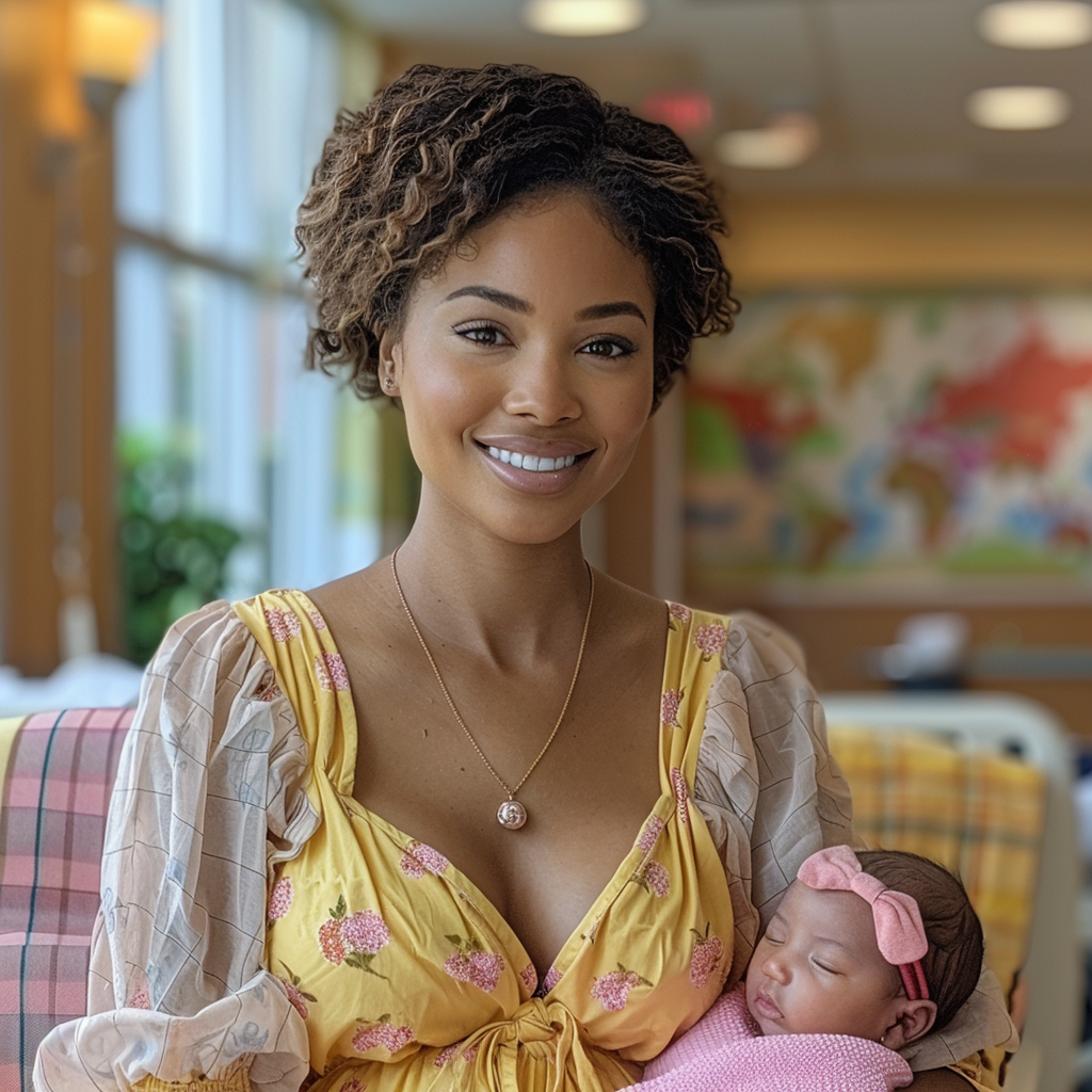 Linda holding her newborn daughter | Source: Midjourney
