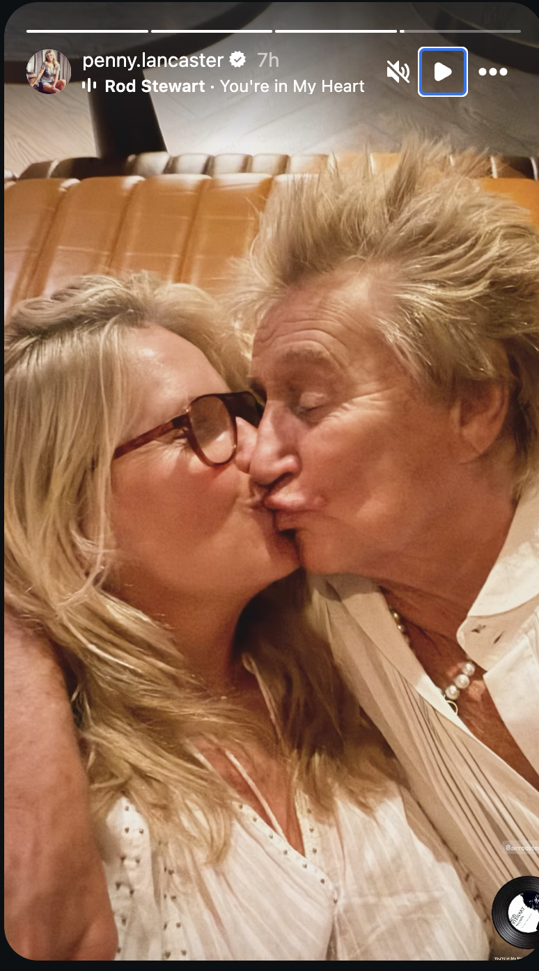 Rod Stewart's wife, Penny Lancaster, shared this intimate photo of them just hours after his health update. Here's the Instagram story she posted on August 11, 2026. | Source: Instagram/penny.lancaster