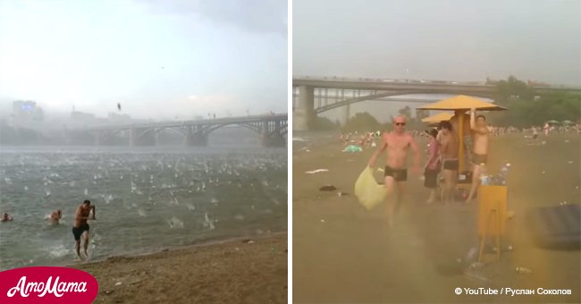 Beach goers enjoy a fun day out until freak hail storm hits