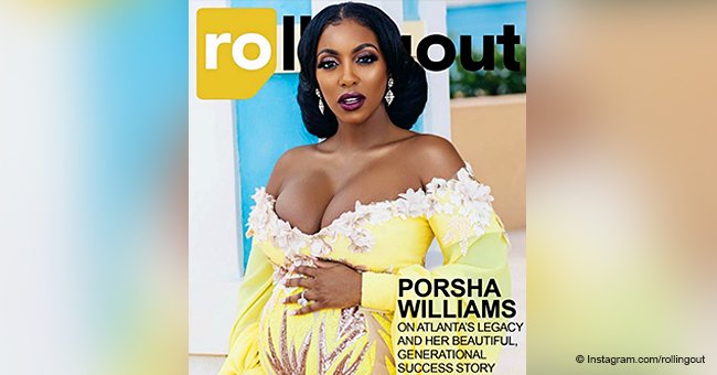 Porsha Williams cradles huge baby bump in plunging yellow dress on cover of Rolling Out Magazine
