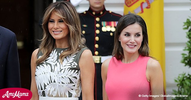 Melania Trump wore chic olive and white Valentino dress to meet Queen Letizia of Spain