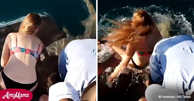 Foolhardy woman tries to hand feed shark and it almost leads to tragedy