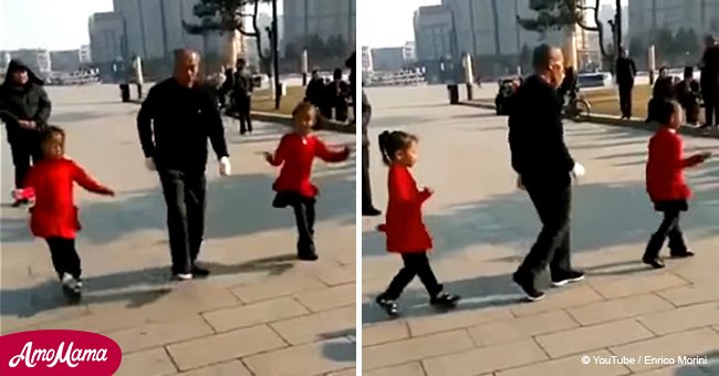 Grandpa lines up with 2 little girls. Minutes later, they thrilled the viewers with their performance