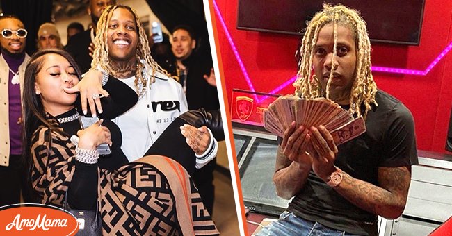 Pictured: (L) A screengrab of rapper Lil Durk all smiles as he carries his fiancee India Royale after the proposal. (R) A photo of Lil Durk holding money | Source: Instagram/@lildurk