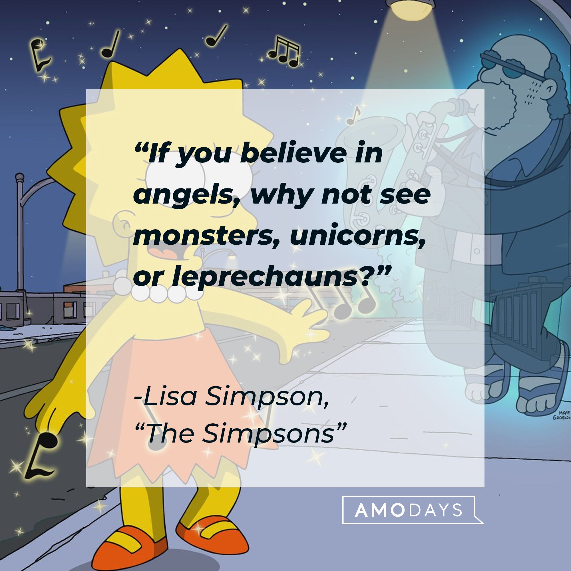 Lisa Simpson with her quote: "If you believe in angels, why not see monsters, unicorns, or leprechauns?" | Source: Facebook.com/TheSimpsons