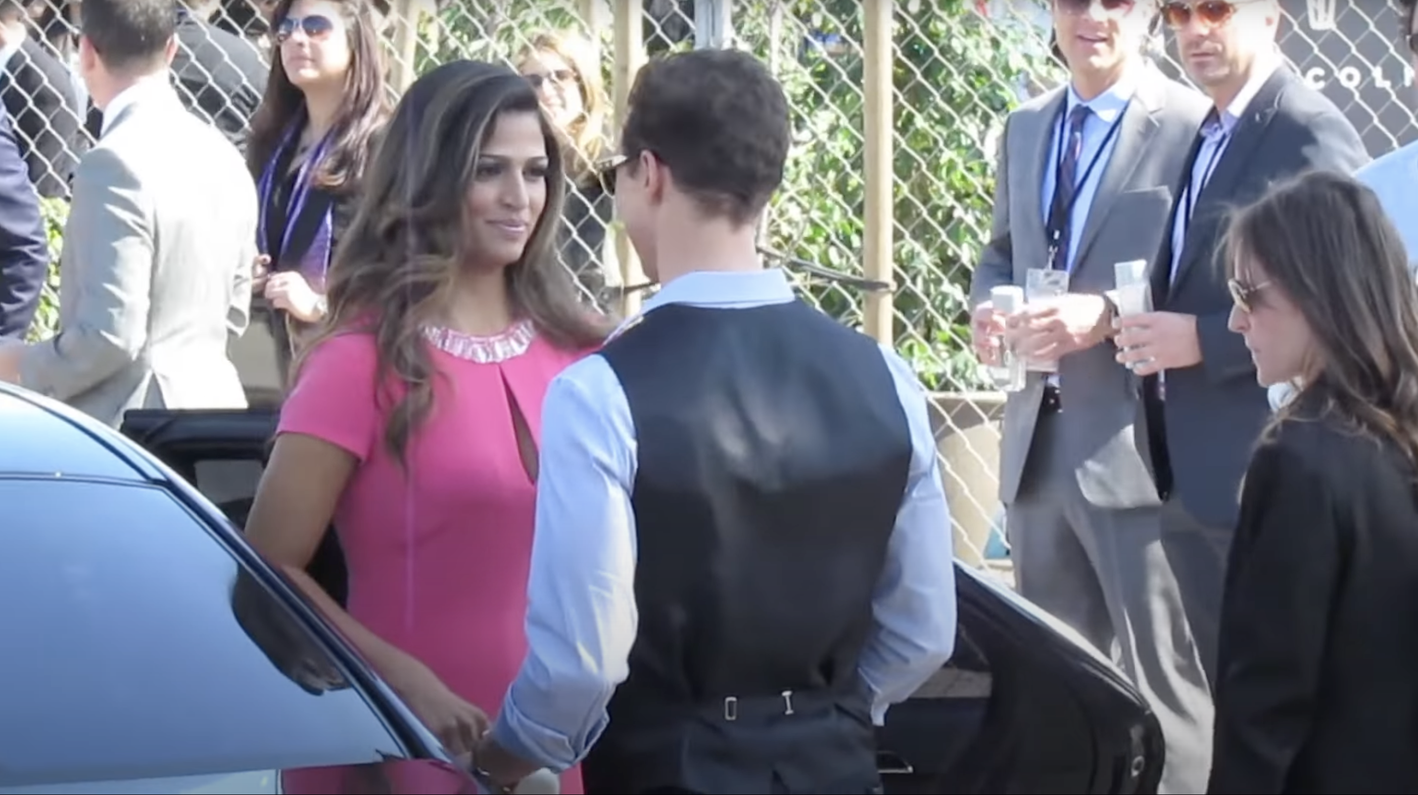 Camila Alves and Matthew McConaughey look at each other upon arriving at an event | Source: youtube.com/Celebrity WotNot