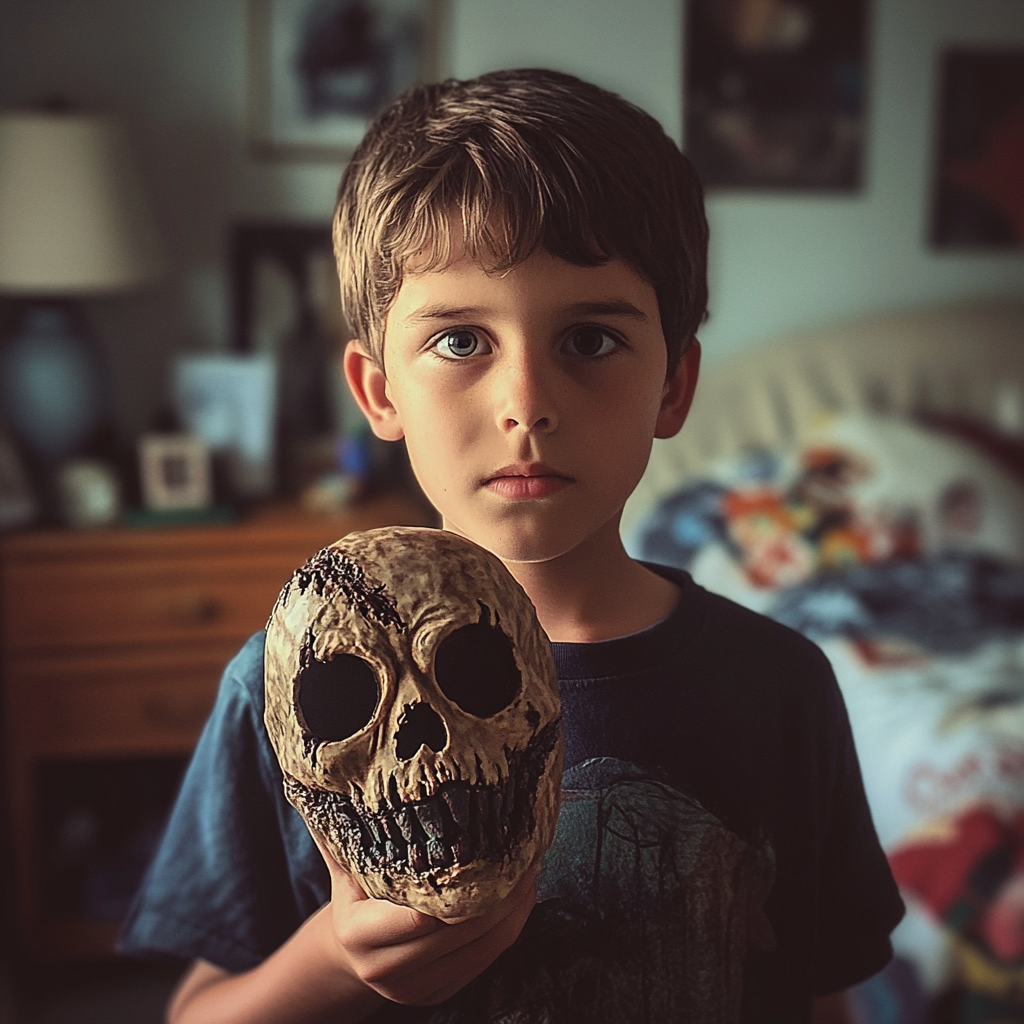 Young boy holding a zombie Halloween costume | Source: Midjourney