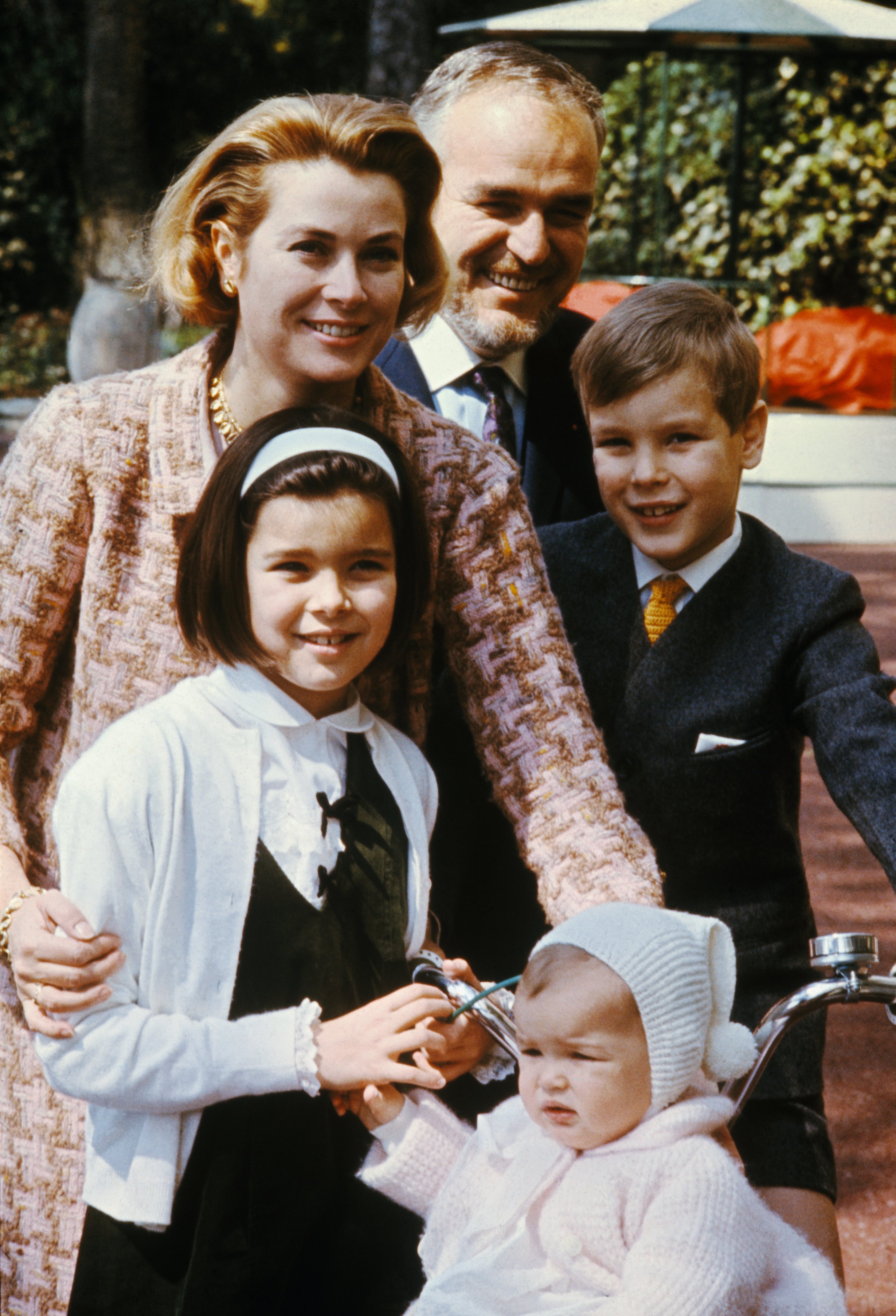  Prince Rainier and Princess Grace, with their youngsters Princess Stephanie, 14 months, Princess Caroline, 9, and Prince Albert, 8 at their palace in 1966  | Source: Getty Images