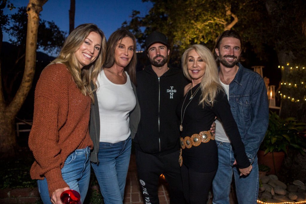 Cassandra Marino, Caitlyn Jenner, Brody Jenner, Linda Thompson and Brandon Jenner pose at Brandon Jenner's Interactive Party For His New Single "Death Of Me" on May 11, 2019, in Malibu, California. | Source: Getty Images.