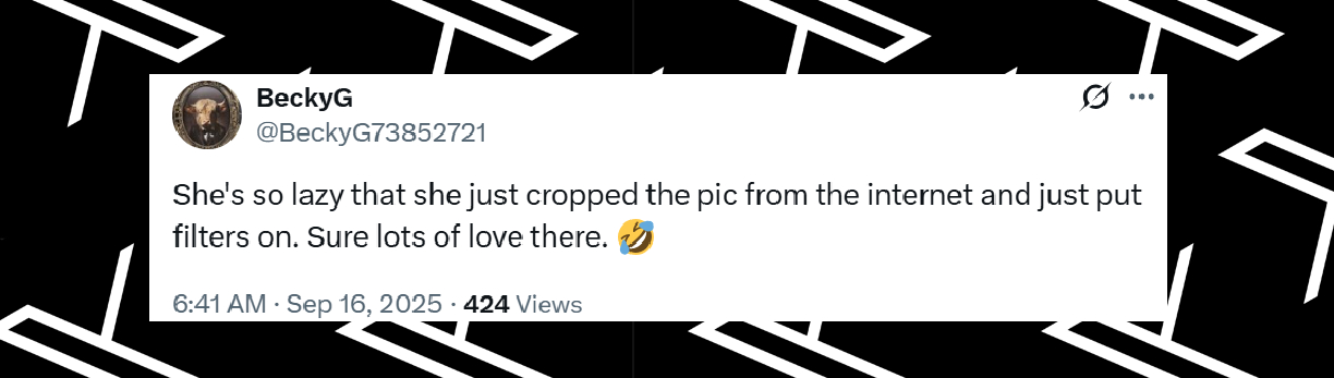 A viewer criticizes Meghan Markle's post of Prince Harry, dated September 16, 2025 | Source: X/BeckyG73852721