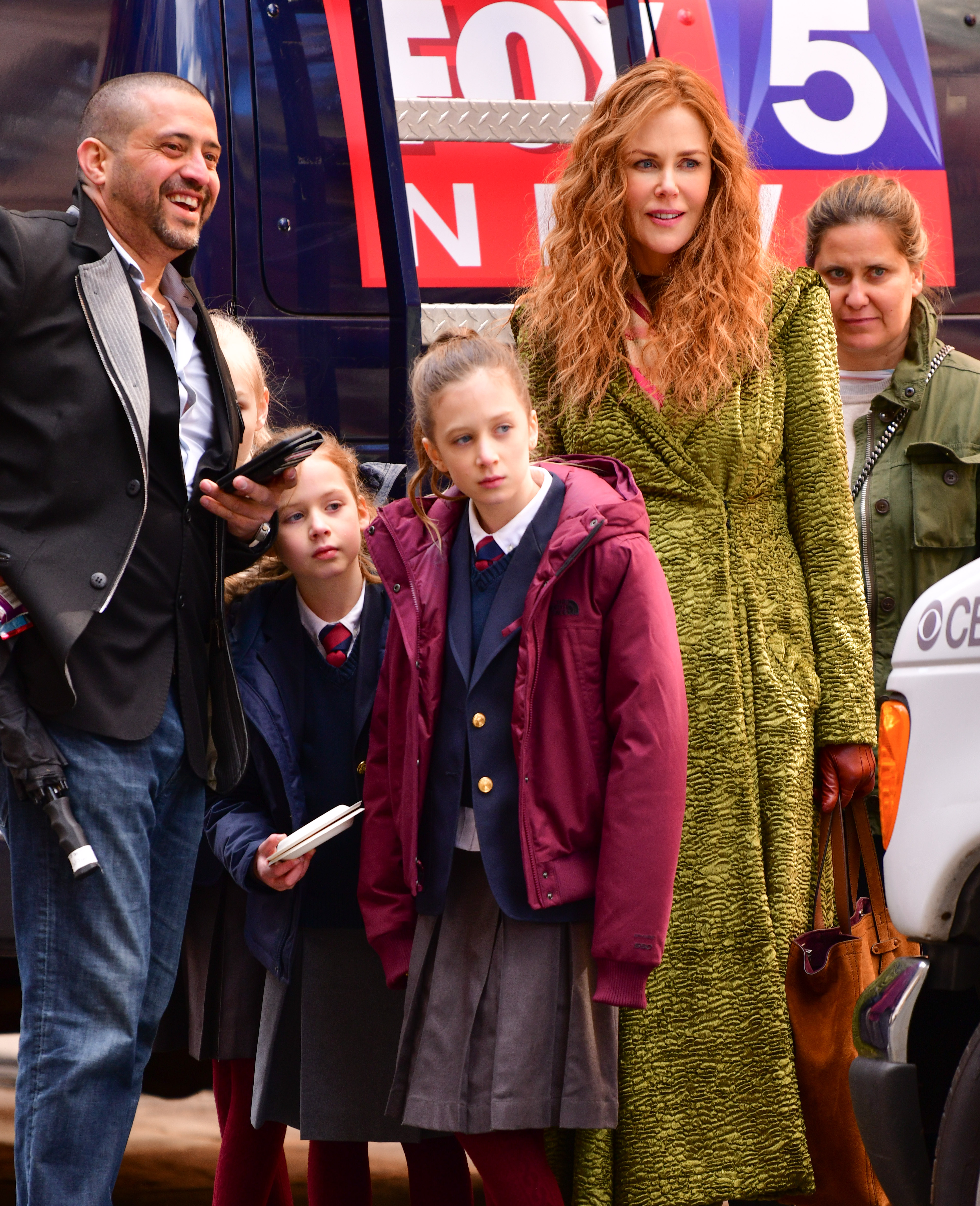 Faith Margaret and Sunday Rose Kidman Urban, with Nicole Kidman, seen filming "The Undoing" on location in New York City's Upper East Side on March 19, 2019. | Source: Getty Images