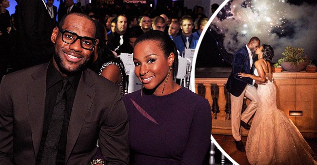 LeBron James and Savannah James attending the 2012 Sports Illustrated Sportsman of the Year award presentation at Espace on December 5, 2012 in New York City (left), and sharing a kiss on their wedding day (right) | Photo: Getty Images and Instagram/@kingjames