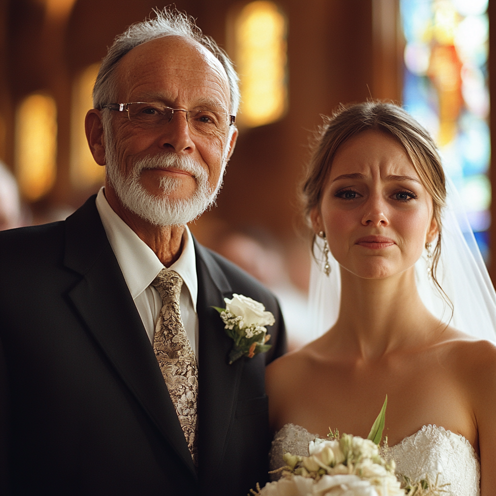 A happy man standing next to an upset bride | Source: Midjourney