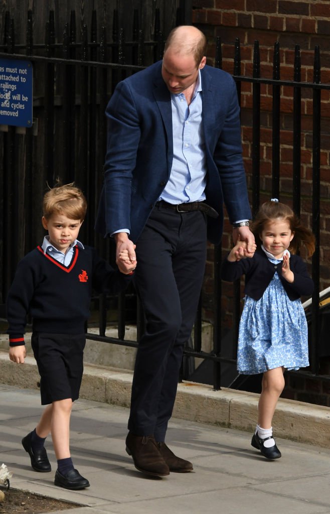 Prince William with Prince George and Princess Charlotte on April 23, 2018, in London, England. | Source: Getty Images.