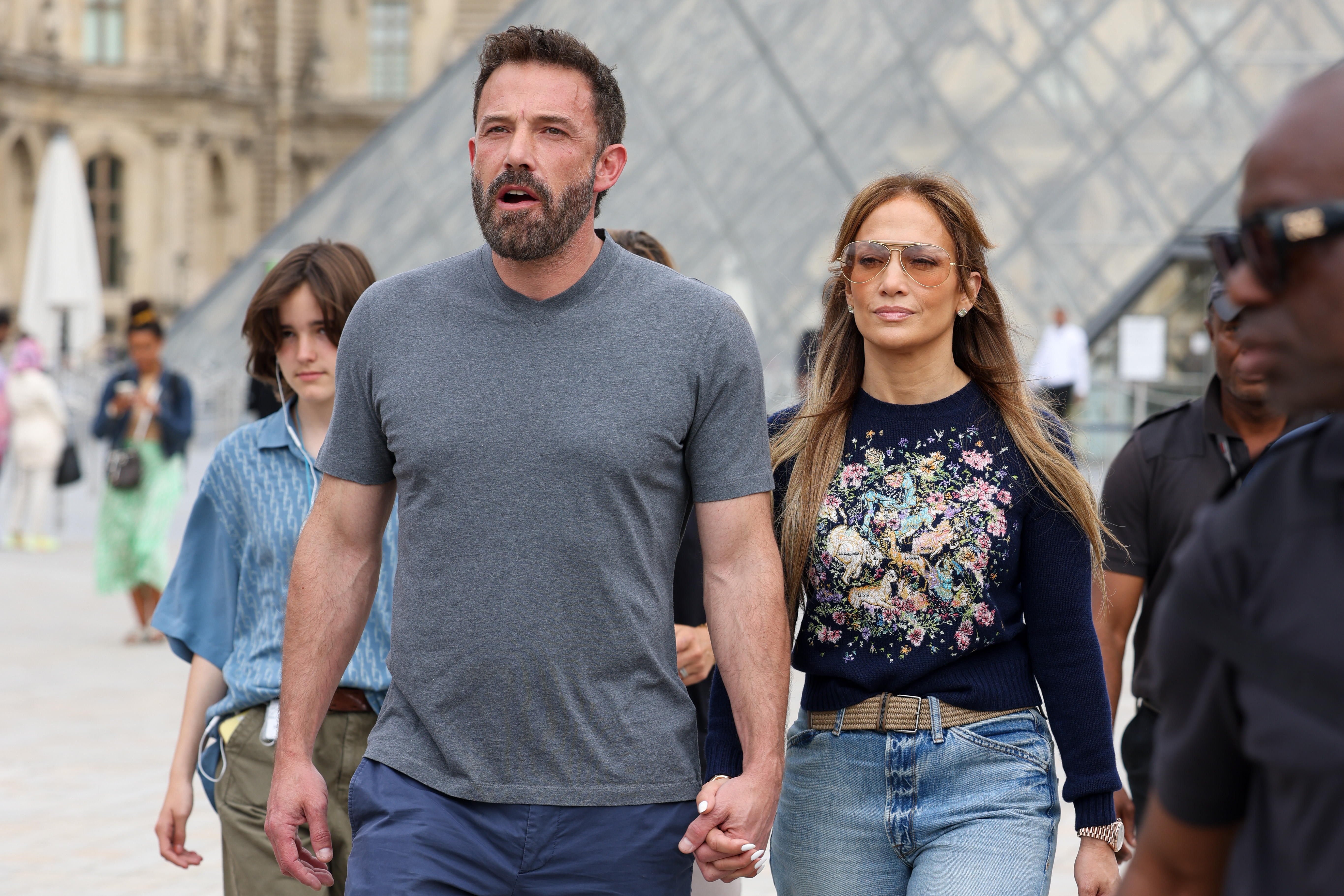 Ben Affleck and Jennifer Lopez are seen at the Louvre Museum in Paris, France, on July 26, 2022. | Source: Getty Images